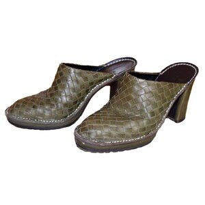VTG DONALD PLINER SPORT SZ 6 Womens Olive Green Mules Clogs Slip On Leather Boho